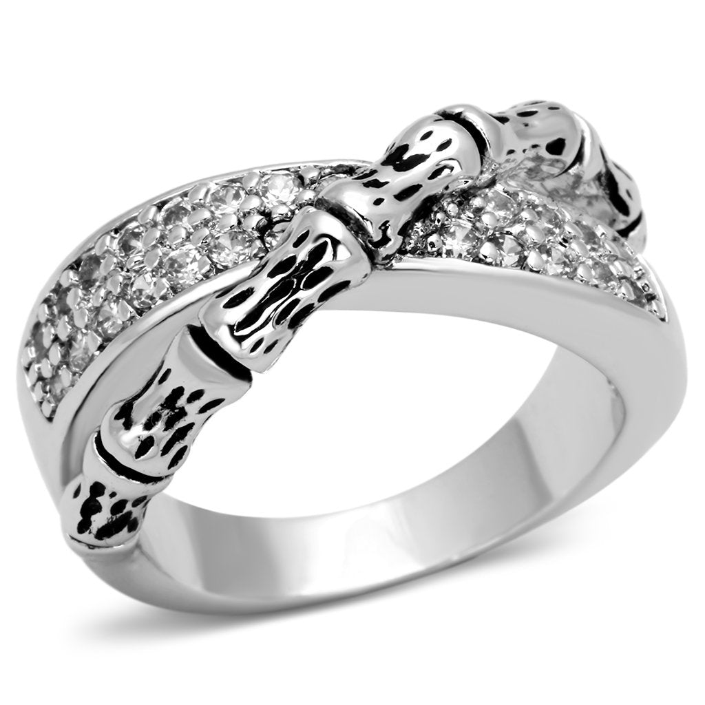 JCE320 Rhodium Brass Ring with AAA Grade CZ  in Clear