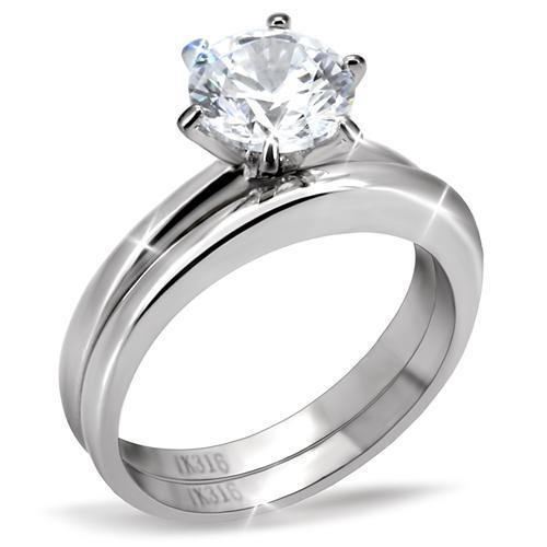 JCE097 High polished (no plating) Stainless Steel Ring with AAA Grade CZ  in Clear
