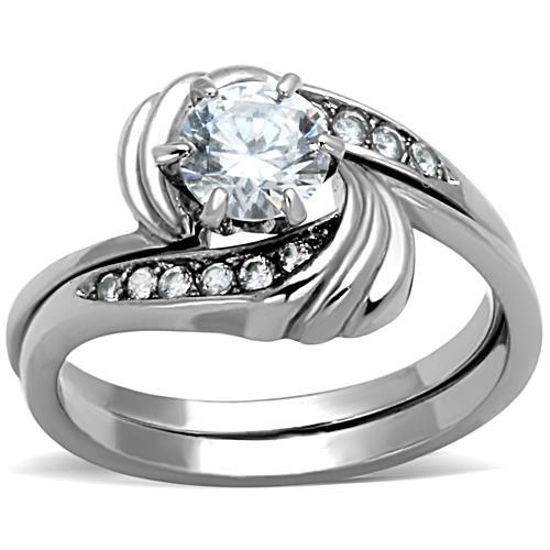 JCE1429 High polished (no plating) Stainless Steel Ring with AAA Grade CZ  in Clear