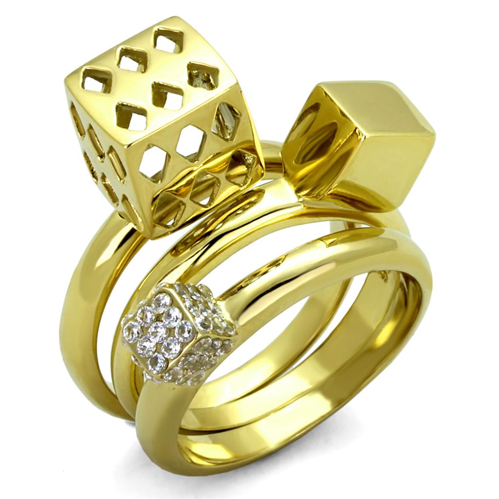 JCE1630 IP Gold(Ion Plating) Stainless Steel Ring with AAA Grade CZ  in Clear